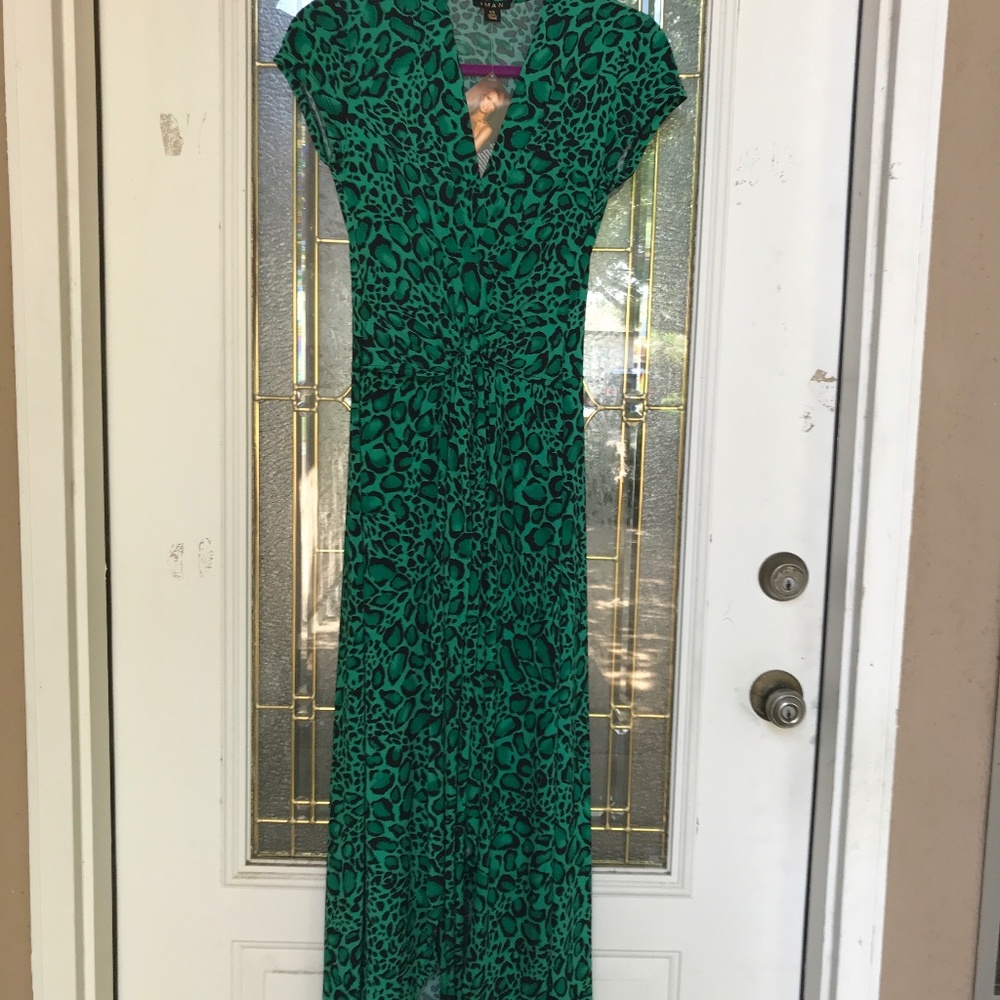 Green high-low leopard dress